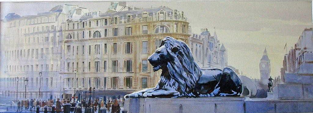 watercolour London Trafalgar square Lion