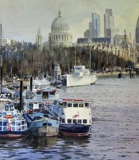 watercolour painting London river Thame view